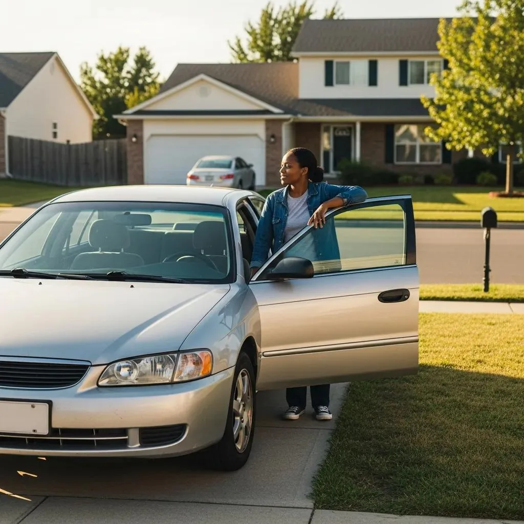 Individual standing next to a silver car in front of a residential home, symbolizing the importance of vehicle exemptions during Chapter 7 bankruptcy in California.